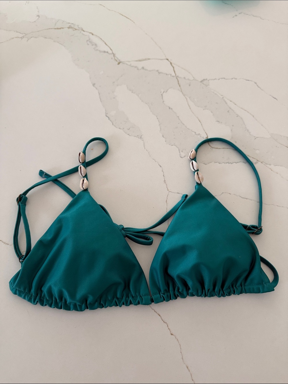 Teal Triangle Bikini Top with Shell Accent